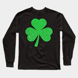 St Patricks Day, Faux Glitter 3 Leaf Clover Long Sleeve T-Shirt